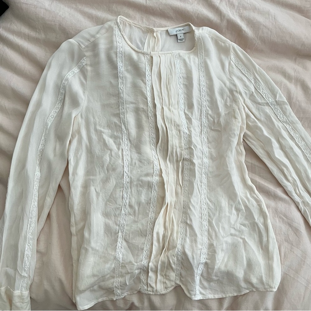 JCREW Ivory white embroidered silk blouse